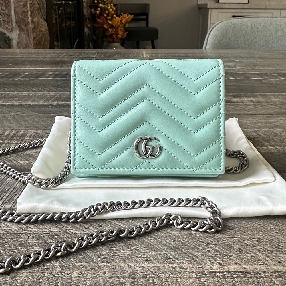 Gucci GG Marmont Chevron Quilted Wallet On Chain